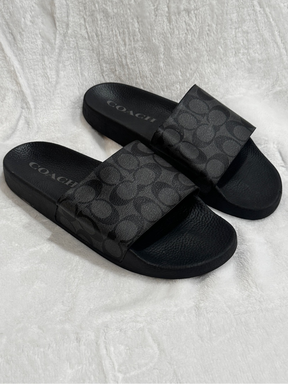 Coach Black Signature Monogram Slide Sandals